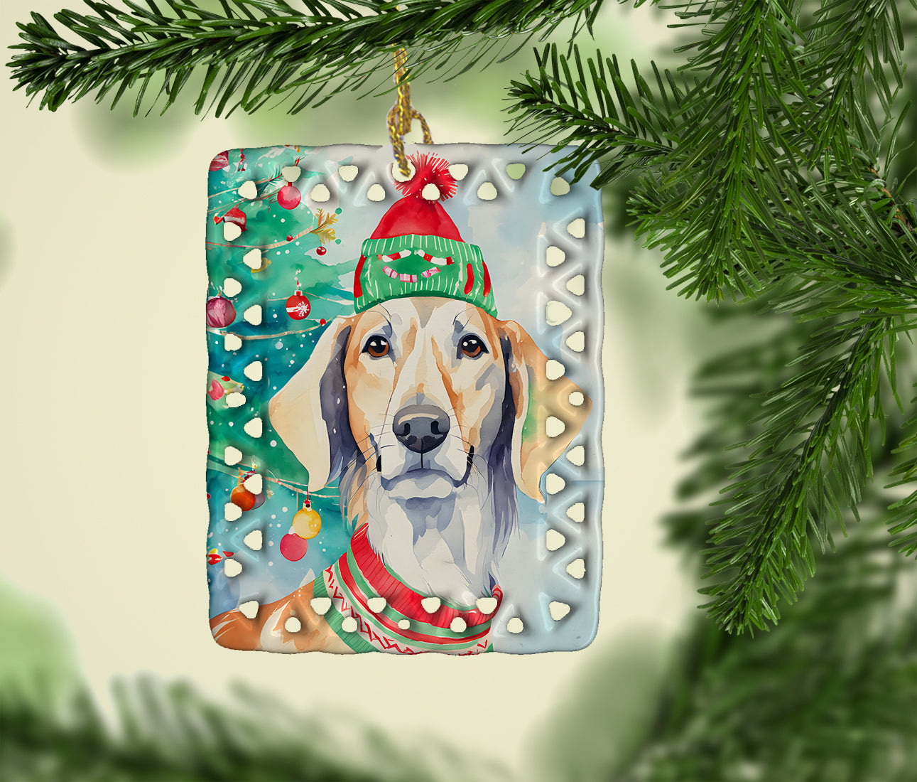 Saluki Christmas Porcelain Ornament