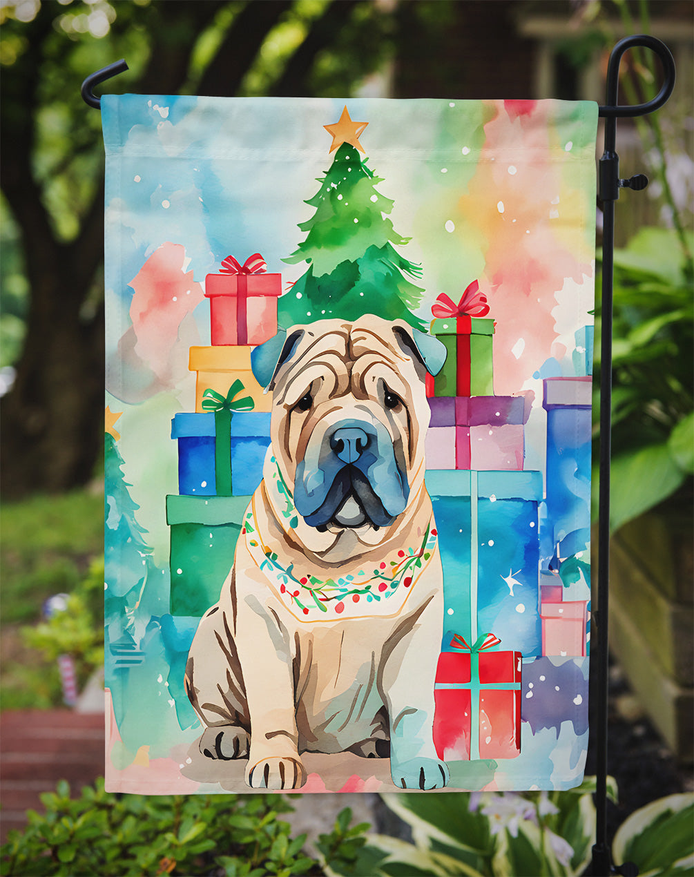 Shar Pei Christmas Garden Flag