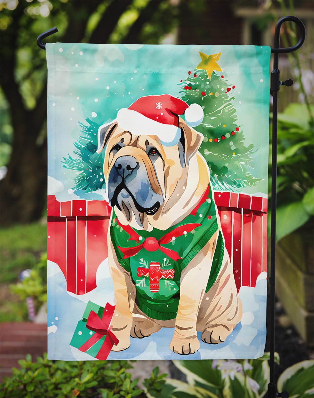 Shar Pei Christmas Garden Flag