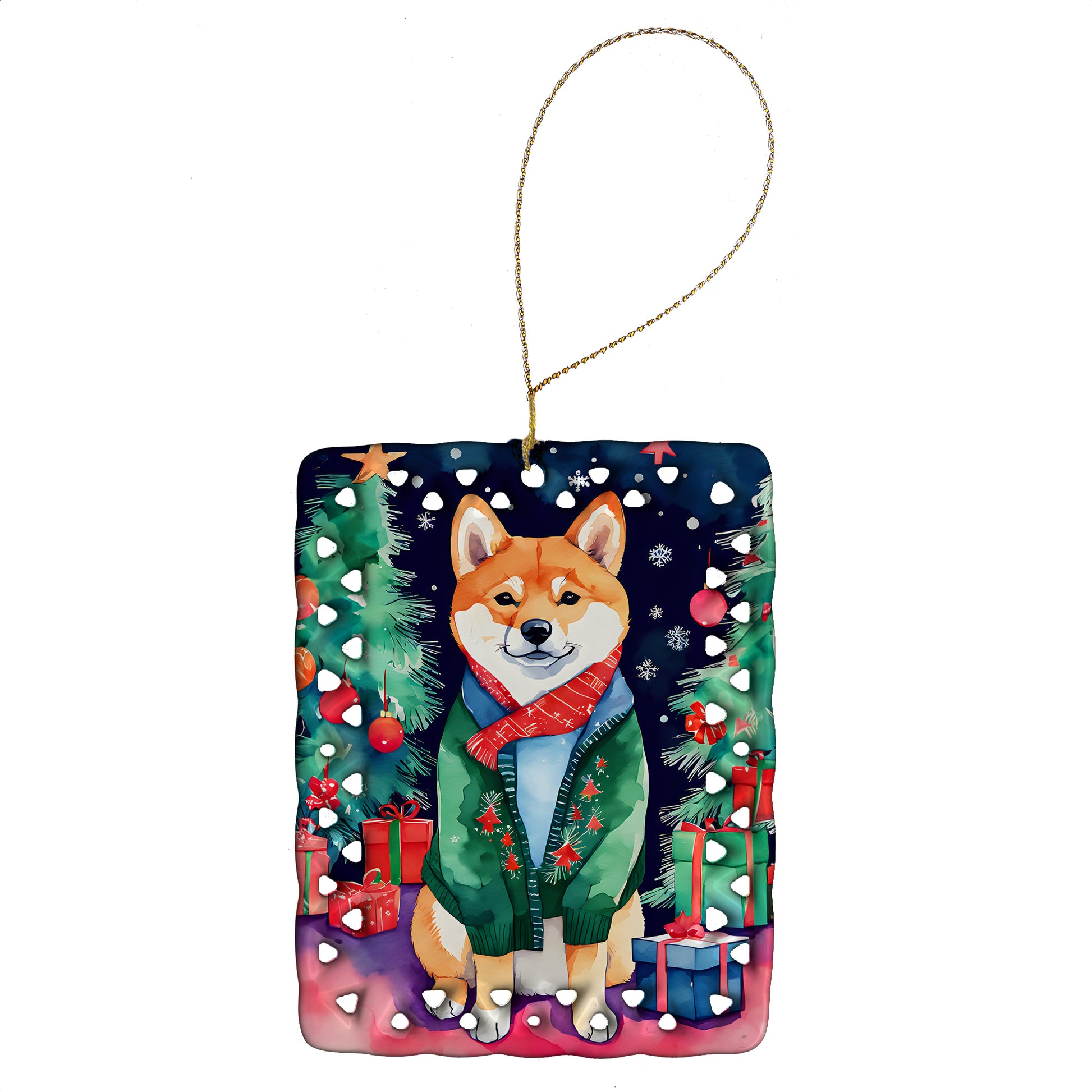 Buy this Shiba Inu Christmas Porcelain Ornament