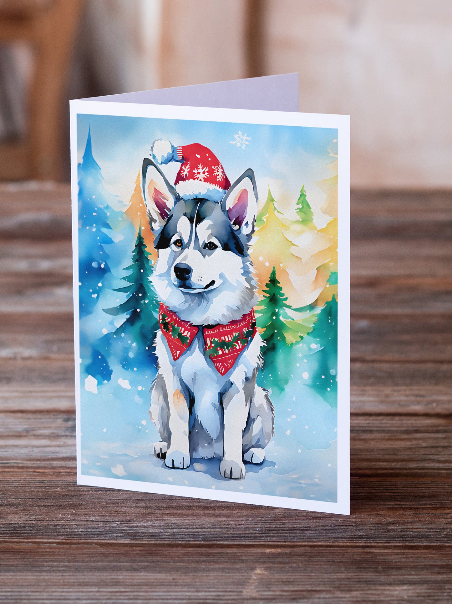 Siberian Husky Christmas Greeting Cards Pack of 8