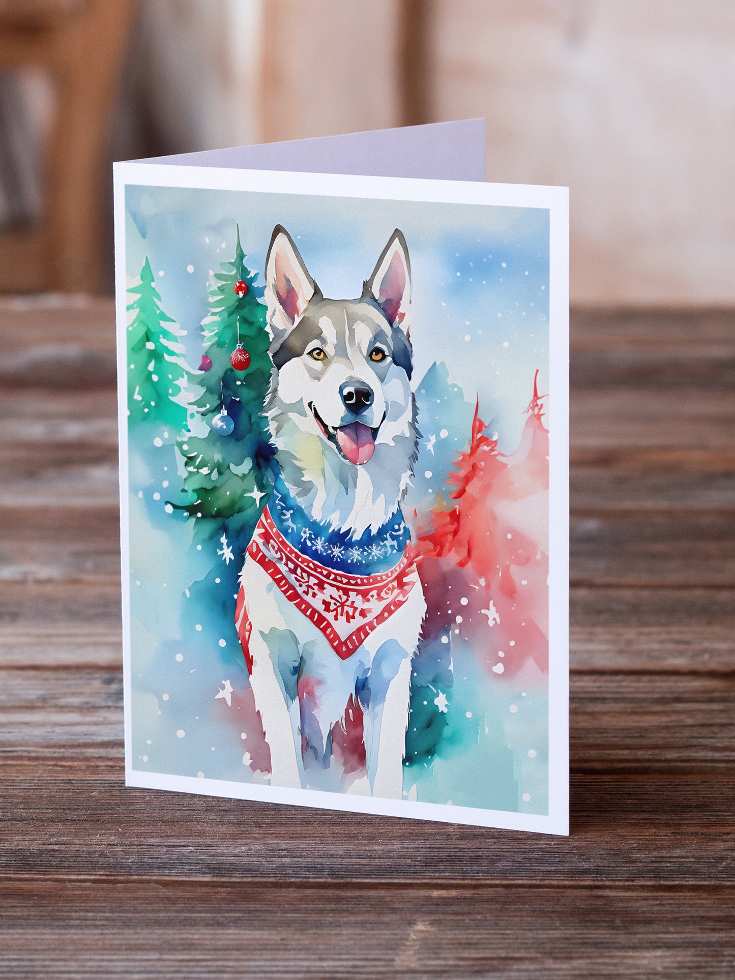 Siberian Husky Christmas Greeting Cards Pack of 8