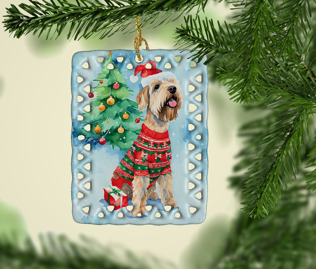 Wheaten Terrier Christmas Porcelain Ornament