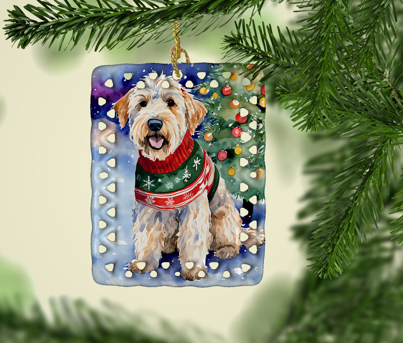 Wheaten Terrier Christmas Porcelain Ornament