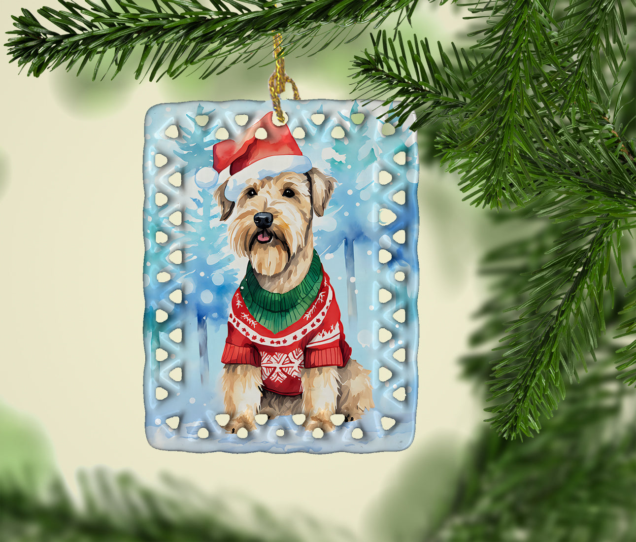 Wheaten Terrier Christmas Porcelain Ornament