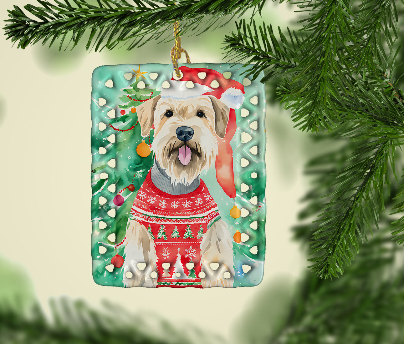 Wheaten Terrier Christmas Porcelain Ornament