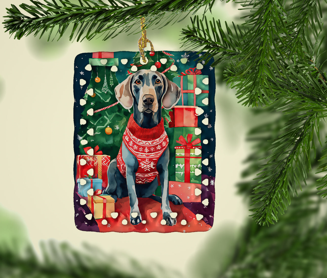 Weimaraner Christmas Porcelain Ornament