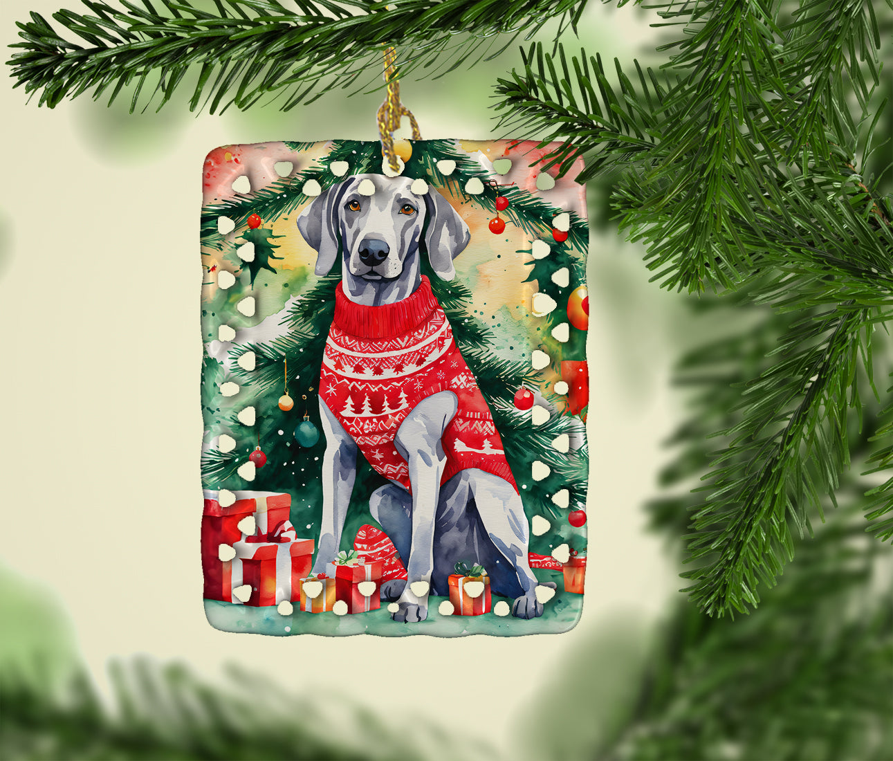 Weimaraner Christmas Porcelain Ornament