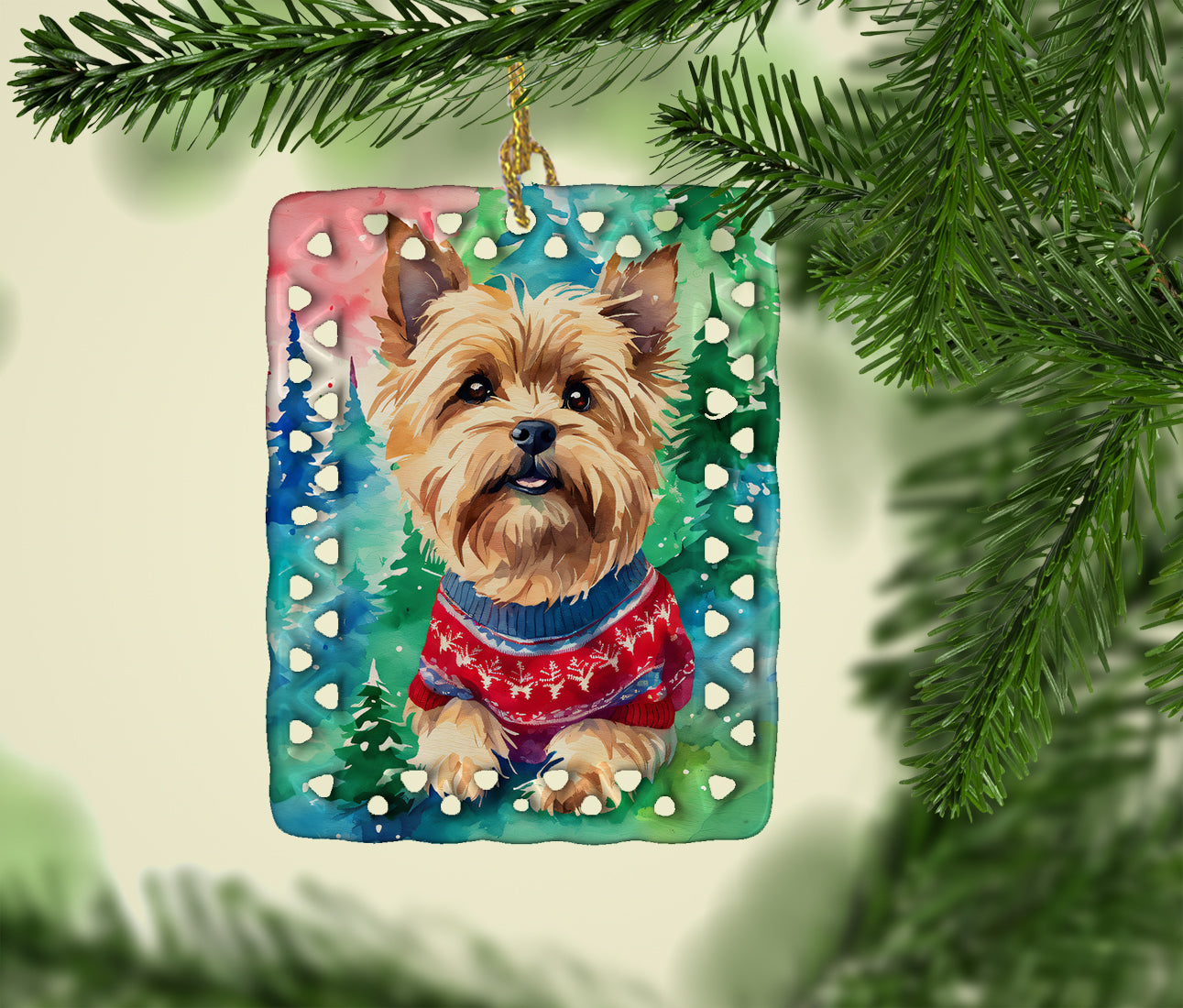 Yorkshire Terrier Yorkie Christmas Porcelain Ornament