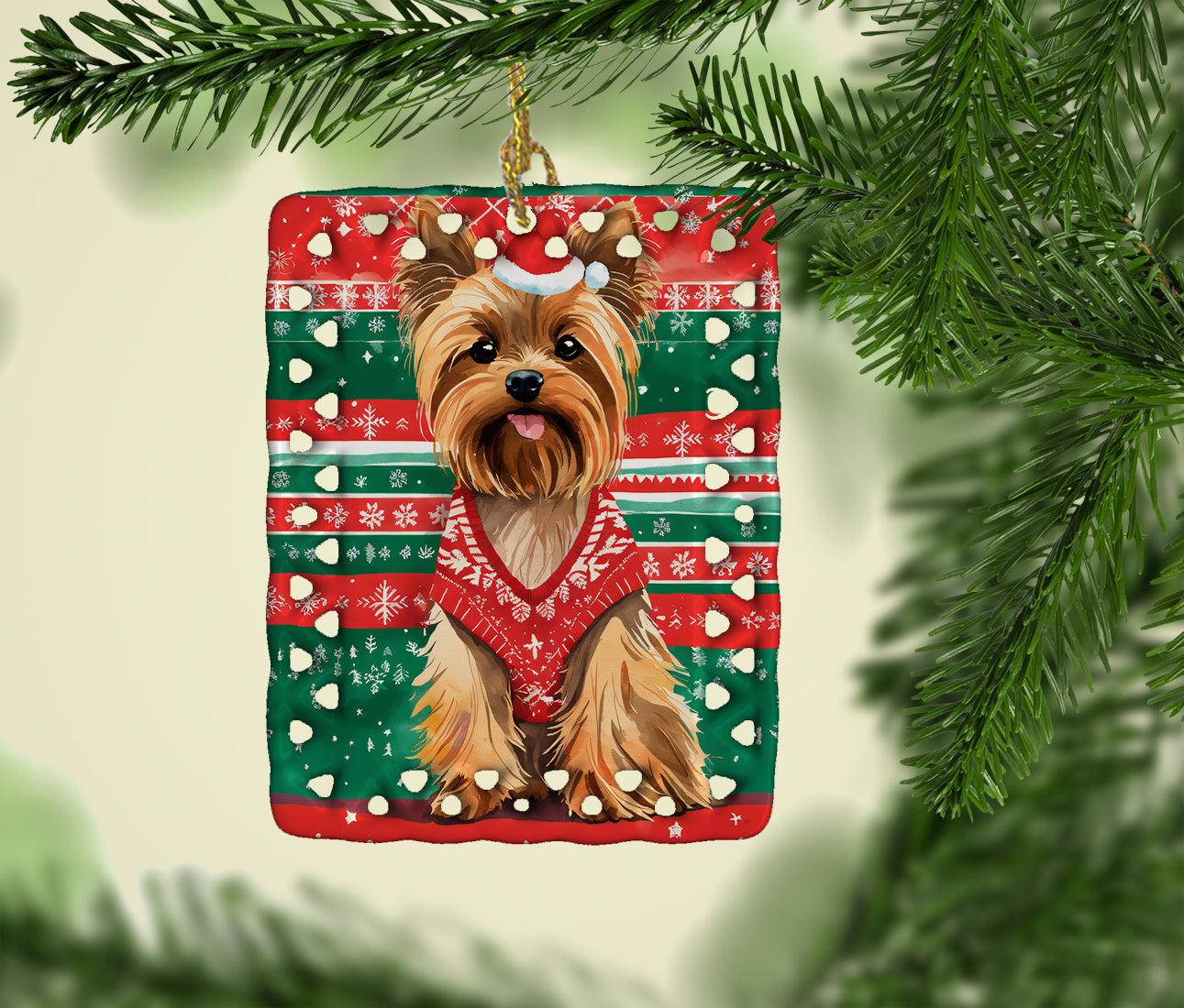 Yorkshire Terrier Yorkie Christmas Porcelain Ornament