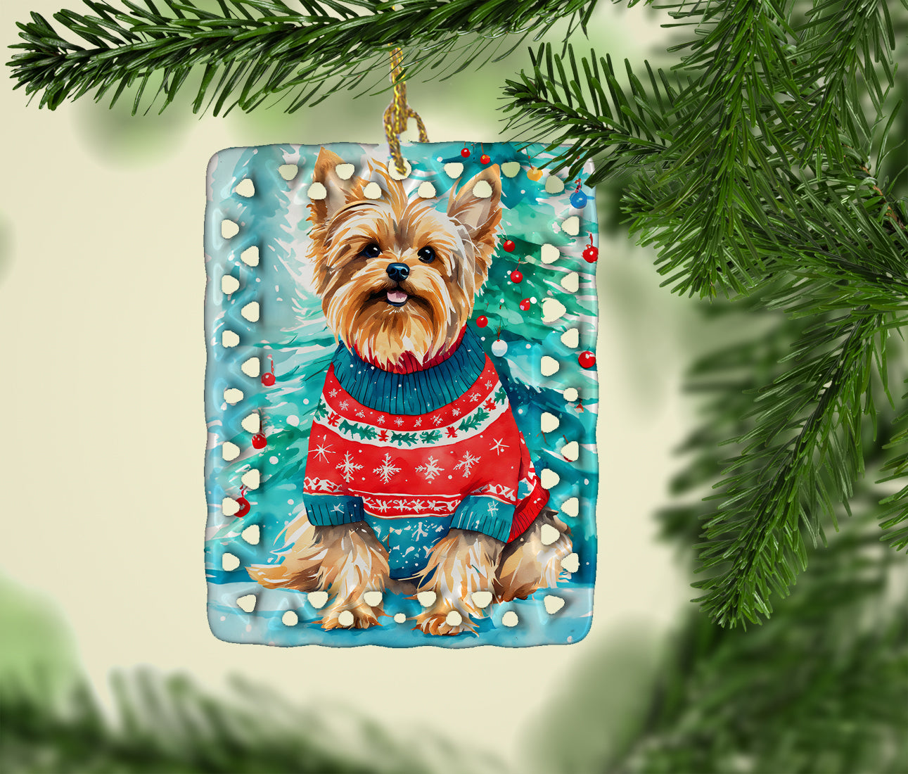 Yorkshire Terrier Yorkie Christmas Porcelain Ornament