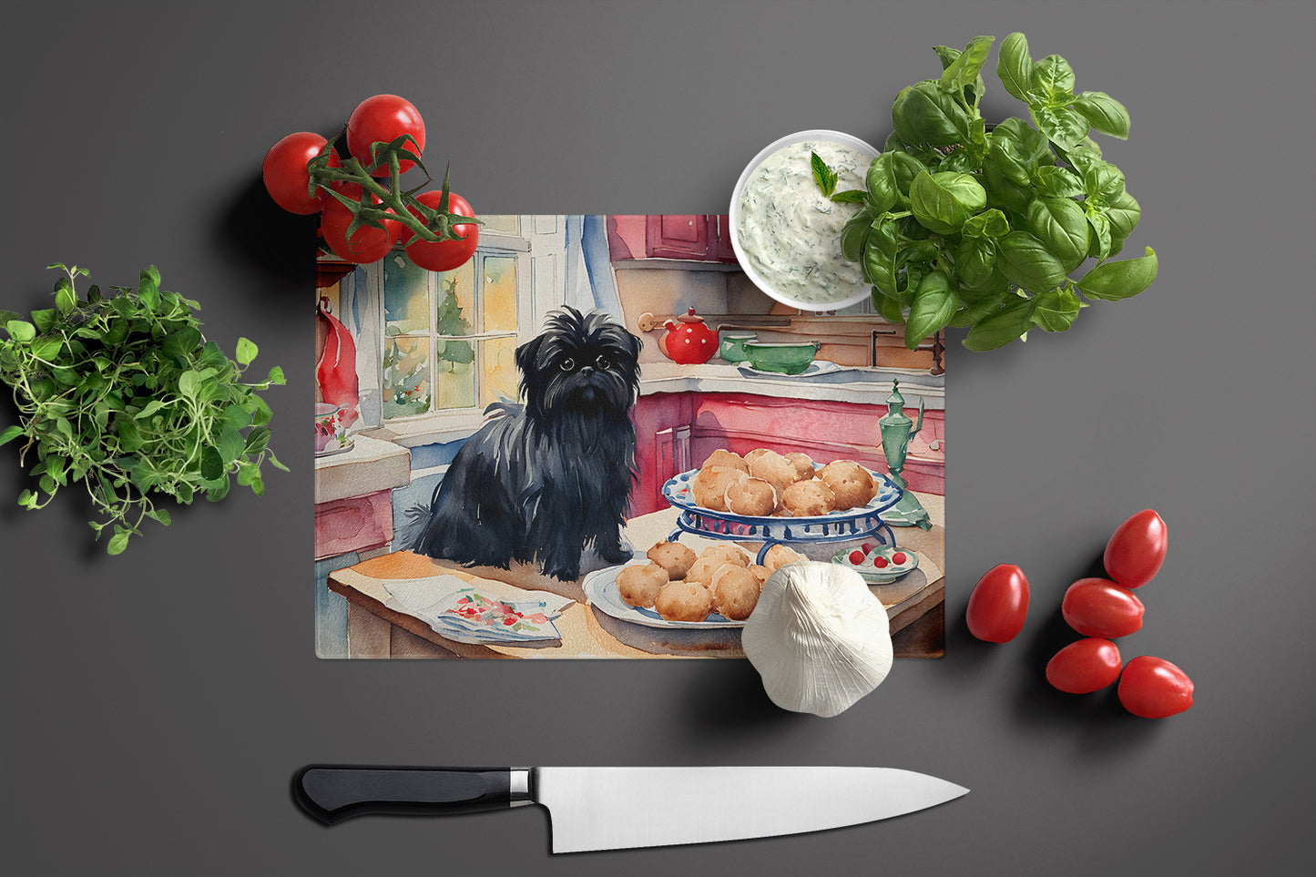 Affenpinscher Christmas Cookies Glass Cutting Board