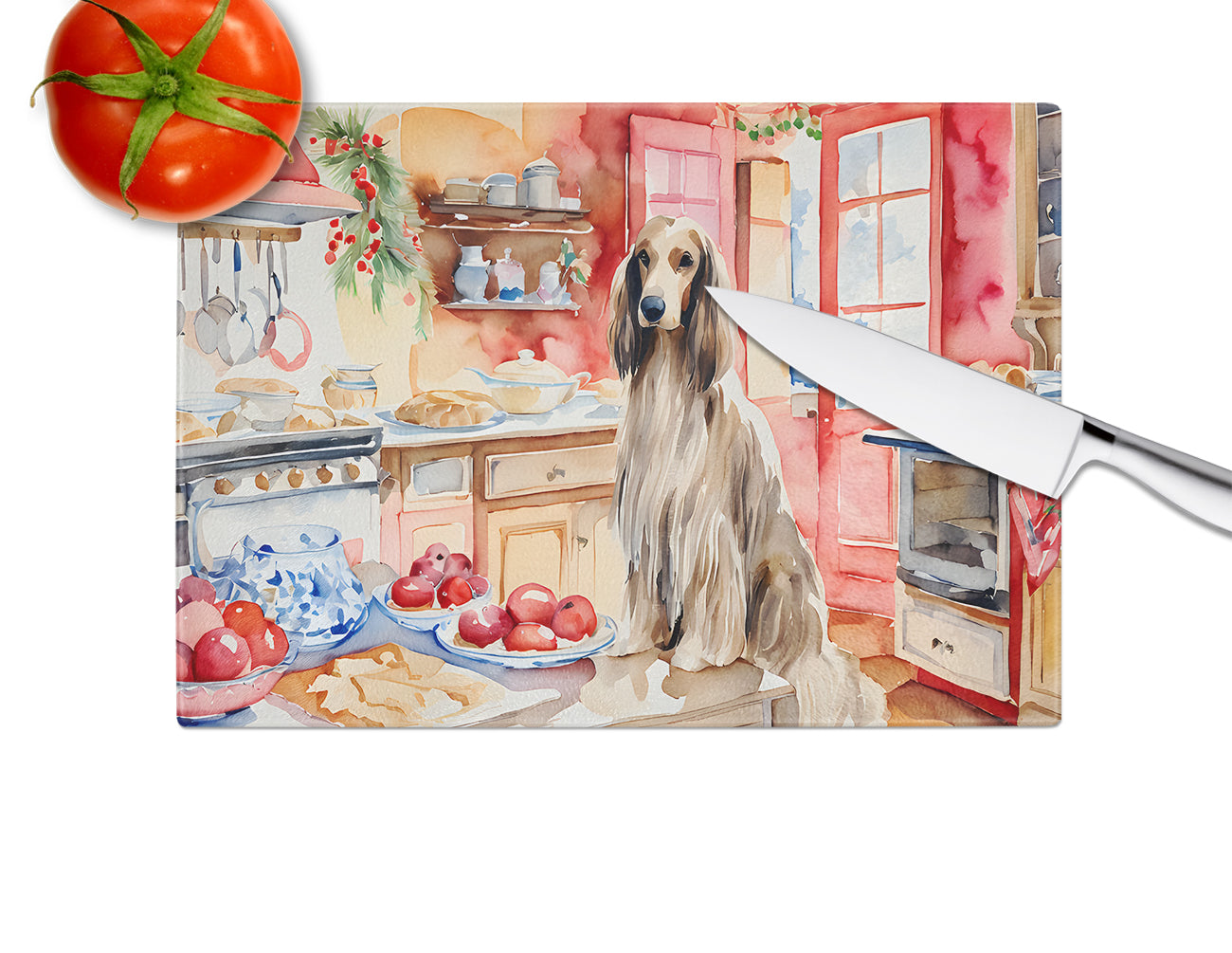 Afghan Hound Christmas Cookies Glass Cutting Board