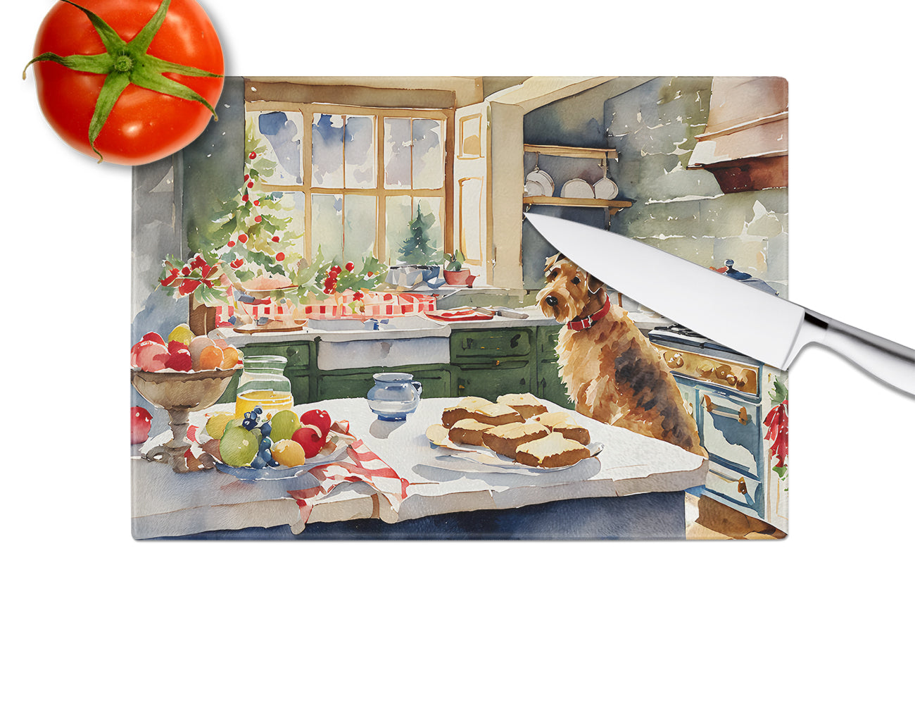 Airedale Terrier Christmas Cookies Glass Cutting Board