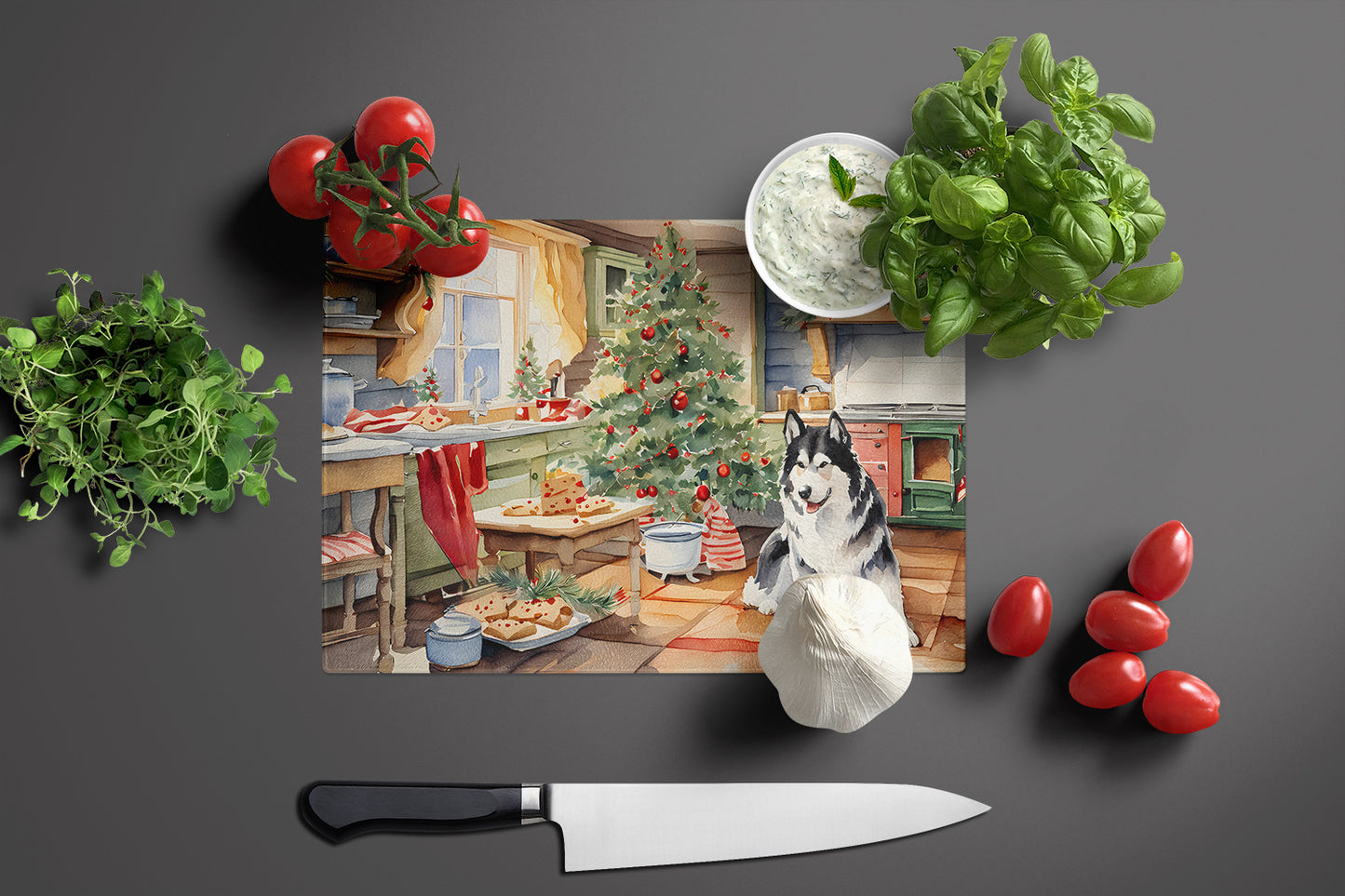 Alaskan Malamute Christmas Cookies Glass Cutting Board