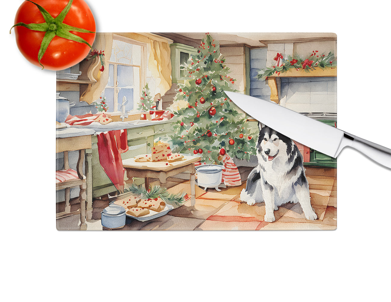 Alaskan Malamute Christmas Cookies Glass Cutting Board