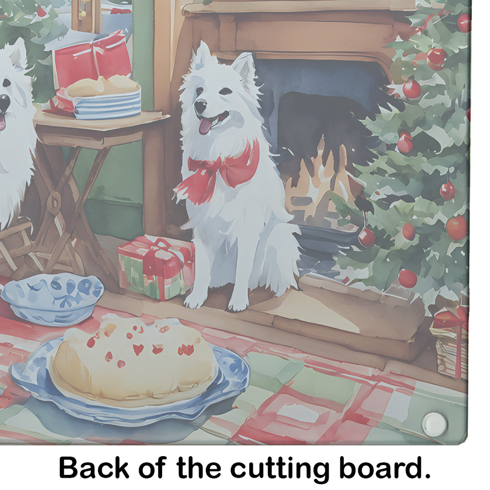 American Eskimo Christmas Cookies Glass Cutting Board