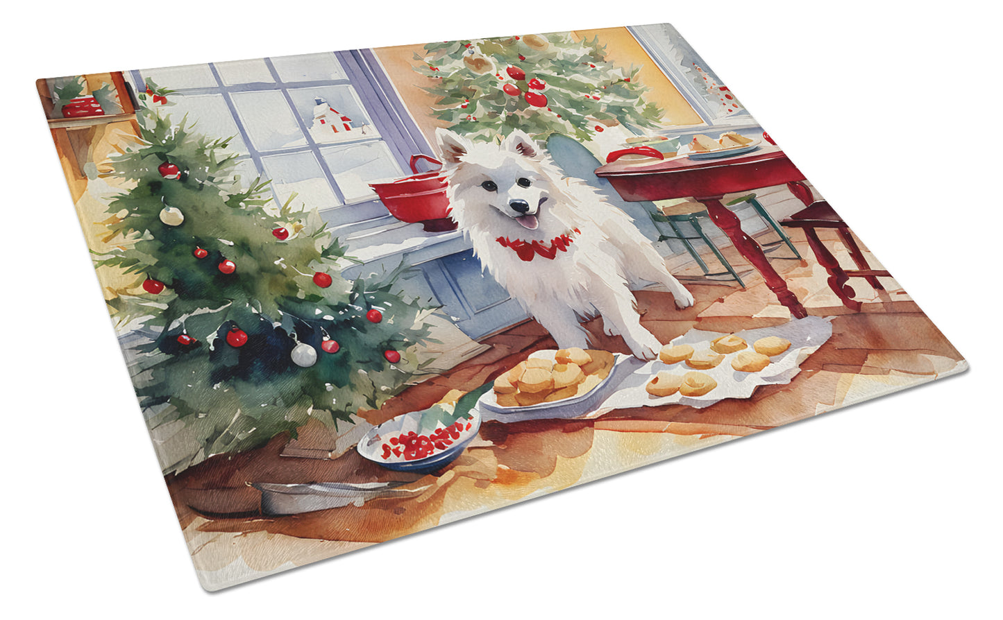 Buy this American Eskimo Christmas Cookies Glass Cutting Board