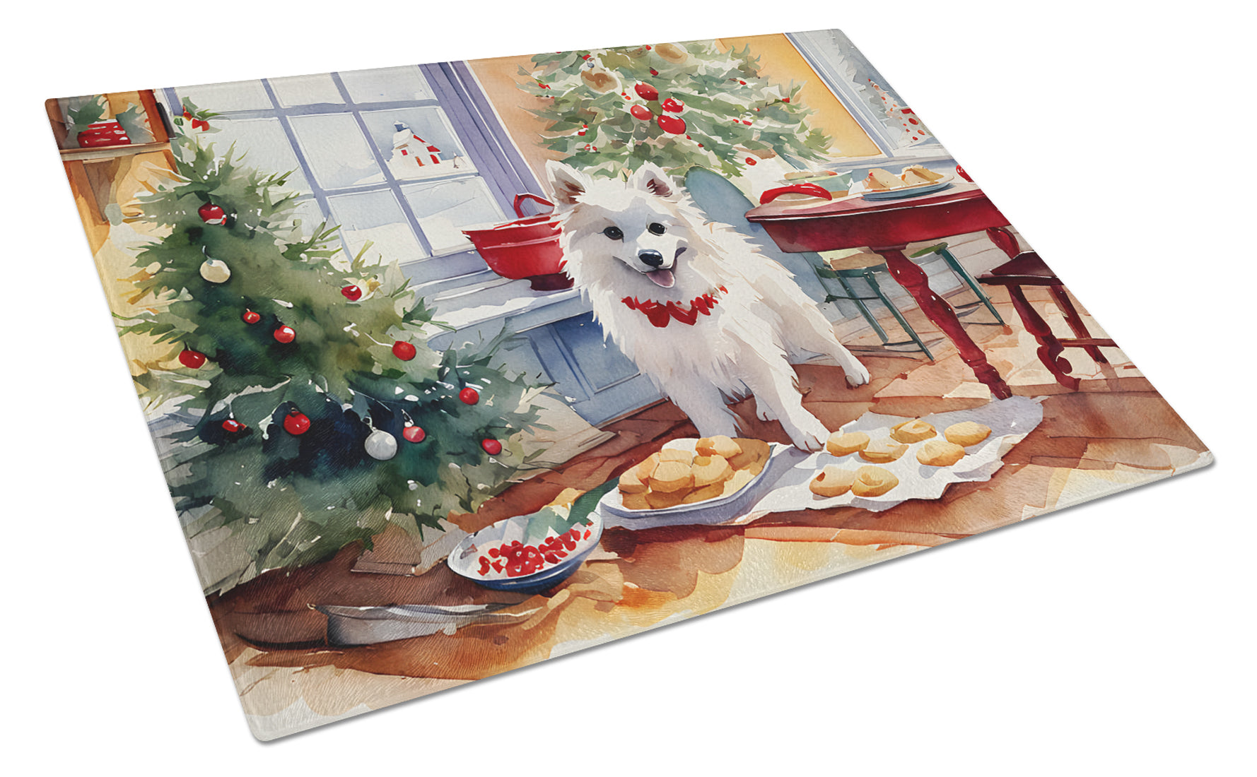 Buy this American Eskimo Christmas Cookies Glass Cutting Board