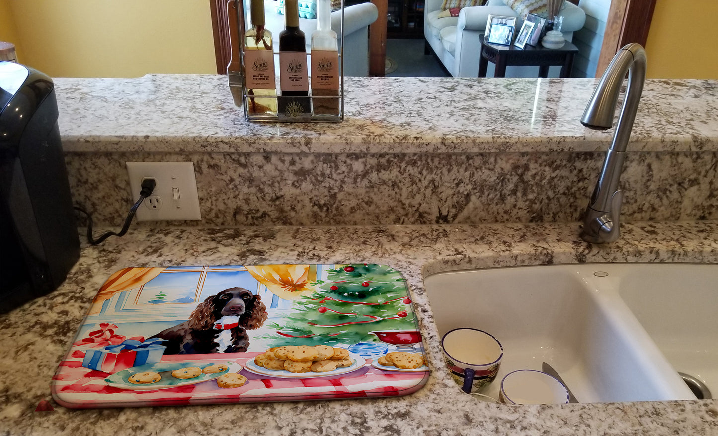 American Water Spaniel Christmas Cookies Dish Drying Mat
