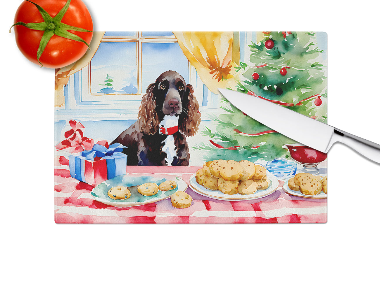 American Water Spaniel Christmas Cookies Glass Cutting Board