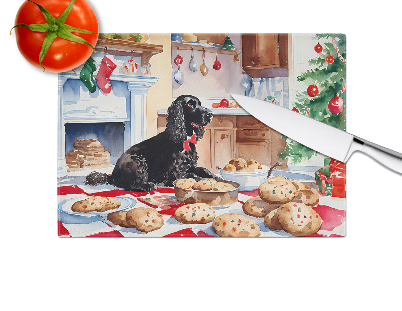 American Water Spaniel Christmas Cookies Glass Cutting Board