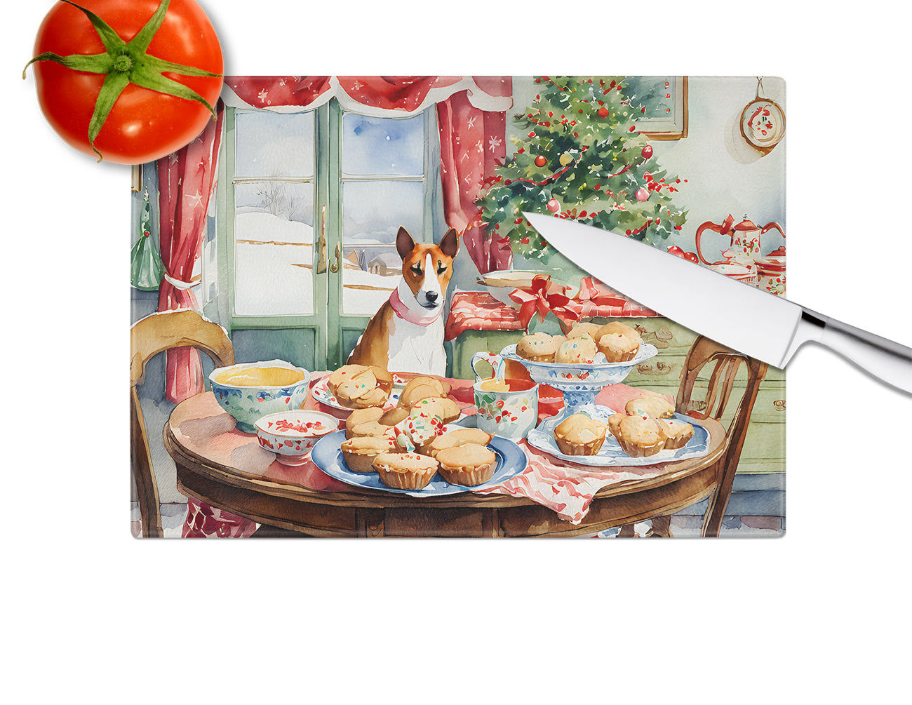 Basenji Christmas Cookies Glass Cutting Board