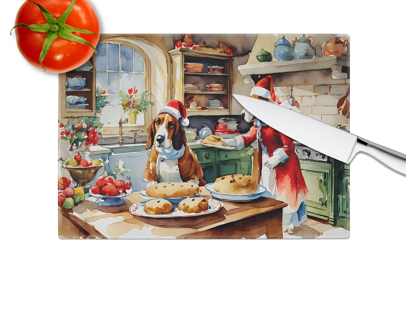 Basset Hound Christmas Cookies Glass Cutting Board