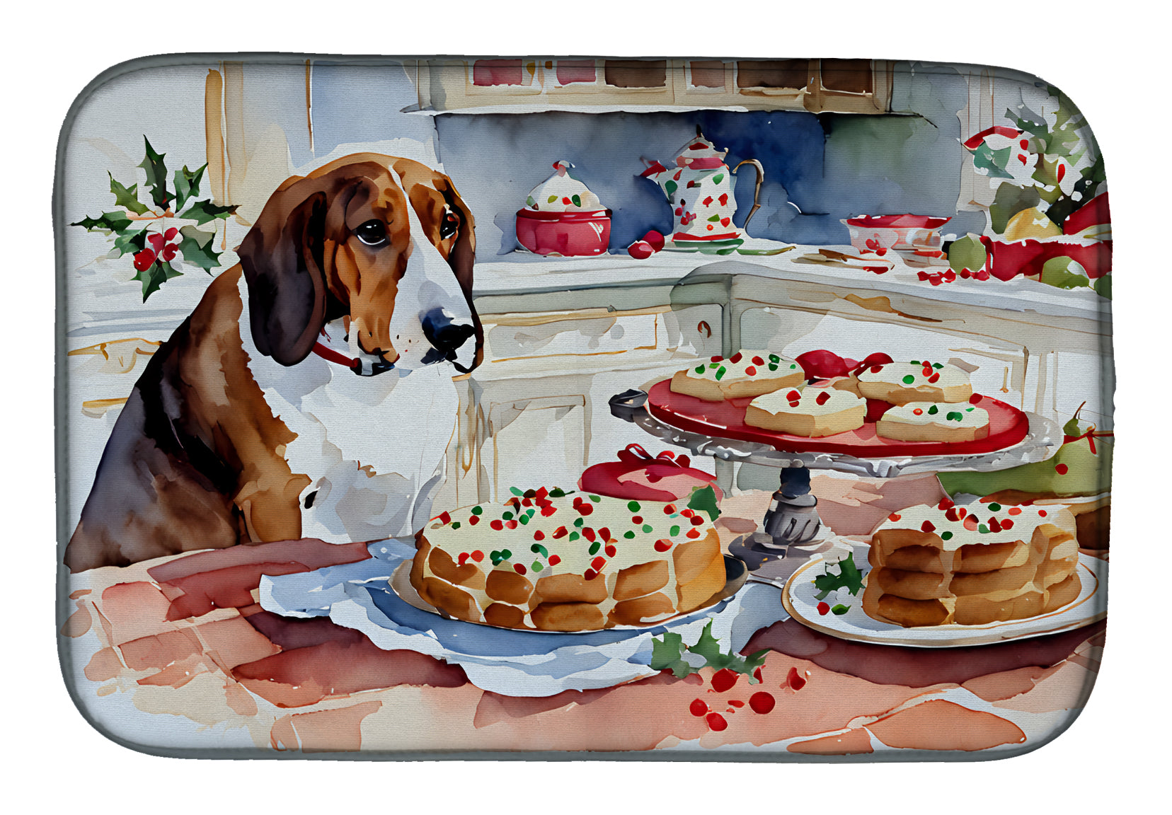 Buy this Basset Hound Christmas Cookies Dish Drying Mat