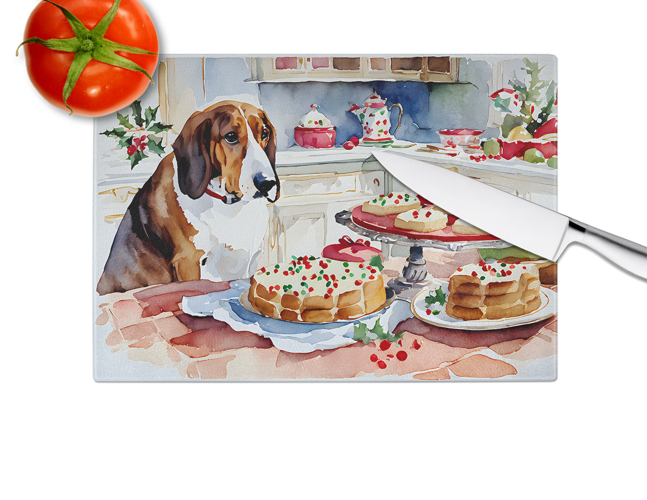 Basset Hound Christmas Cookies Glass Cutting Board