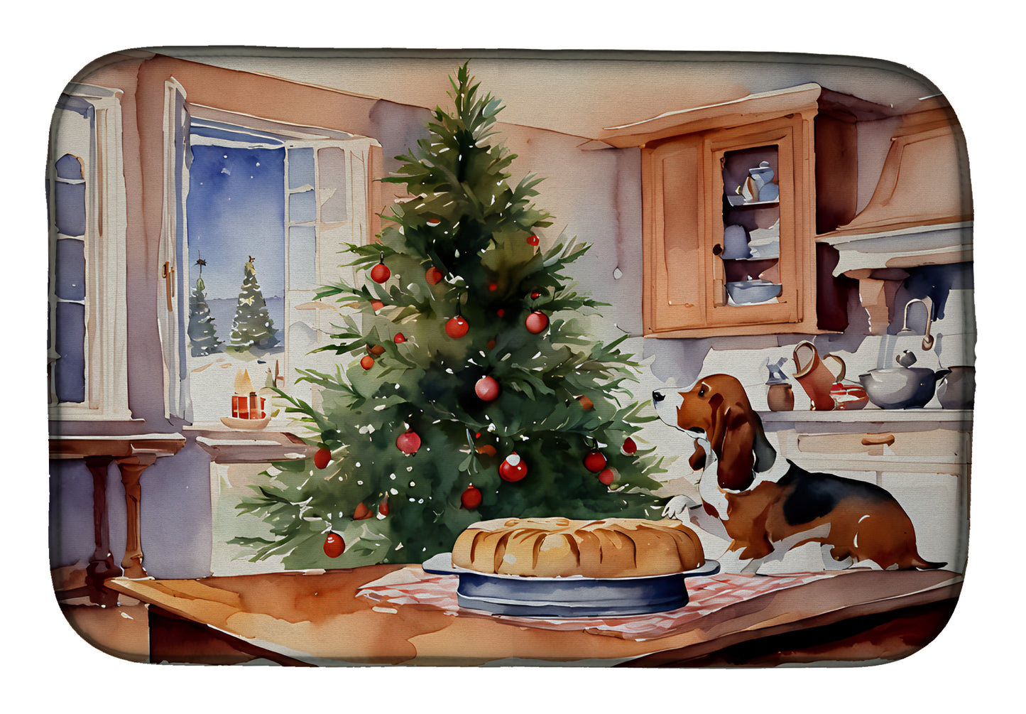 Buy this Basset Hound Christmas Cookies Dish Drying Mat