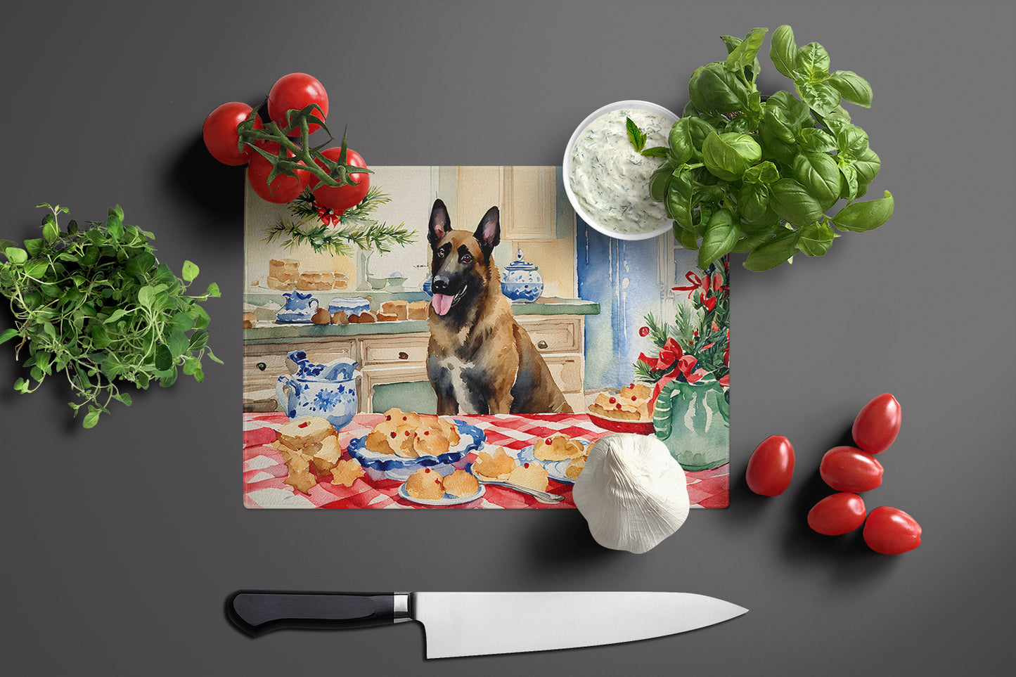 Belgian Malinois Christmas Cookies Glass Cutting Board