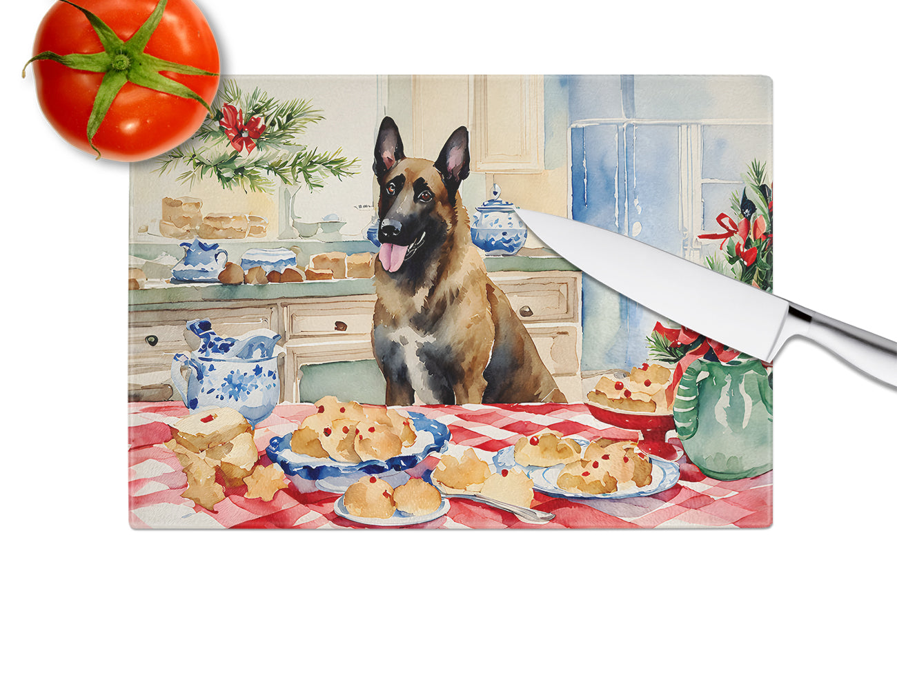 Belgian Malinois Christmas Cookies Glass Cutting Board