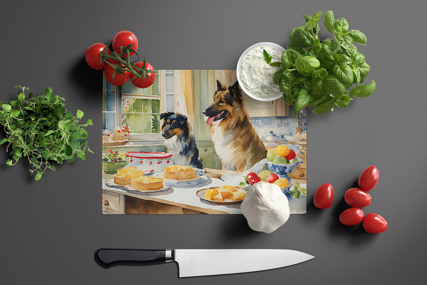 Belgian Tervuren Christmas Cookies Glass Cutting Board