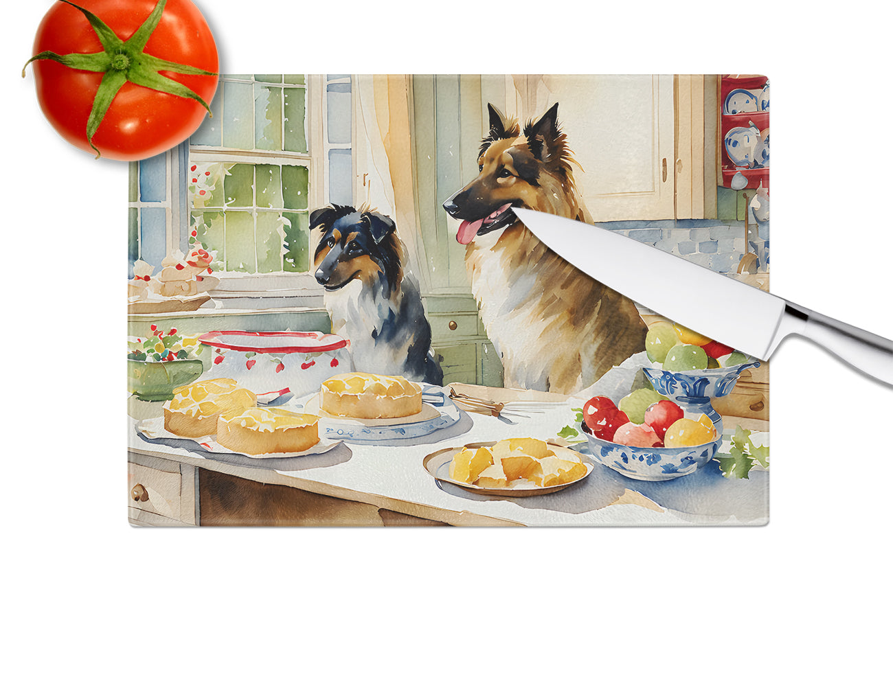 Belgian Tervuren Christmas Cookies Glass Cutting Board