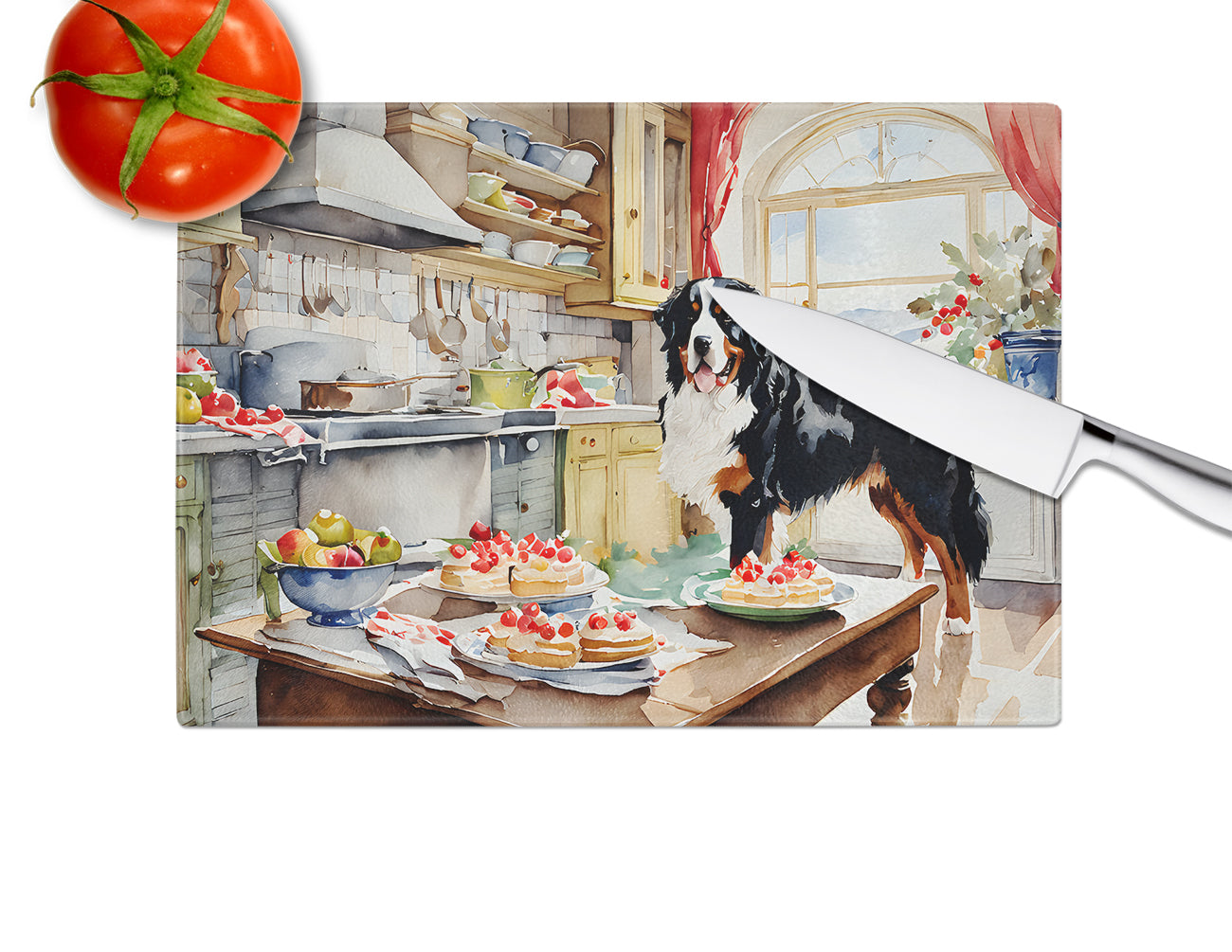 Bernese Mountain Dog Christmas Cookies Glass Cutting Board