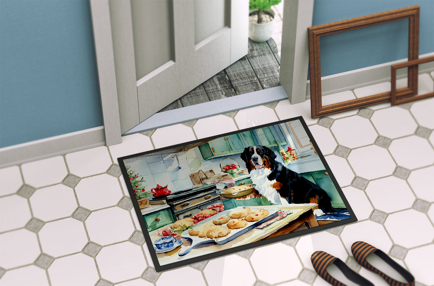 Bernese Mountain Dog Christmas Cookies Doormat