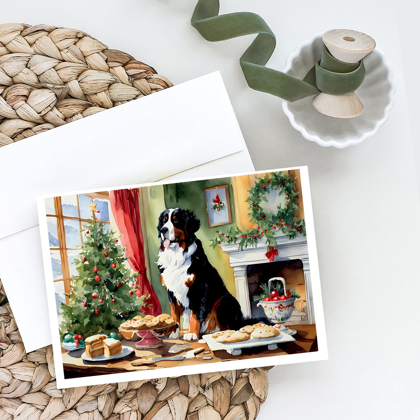 Bernese Mountain Dog Christmas Cookies Greeting Cards Pack of 8