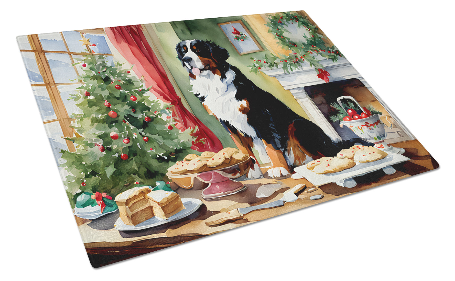 Buy this Bernese Mountain Dog Christmas Cookies Glass Cutting Board