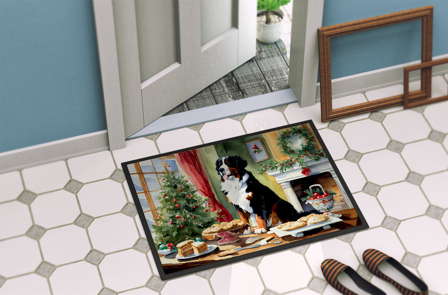 Bernese Mountain Dog Christmas Cookies Doormat