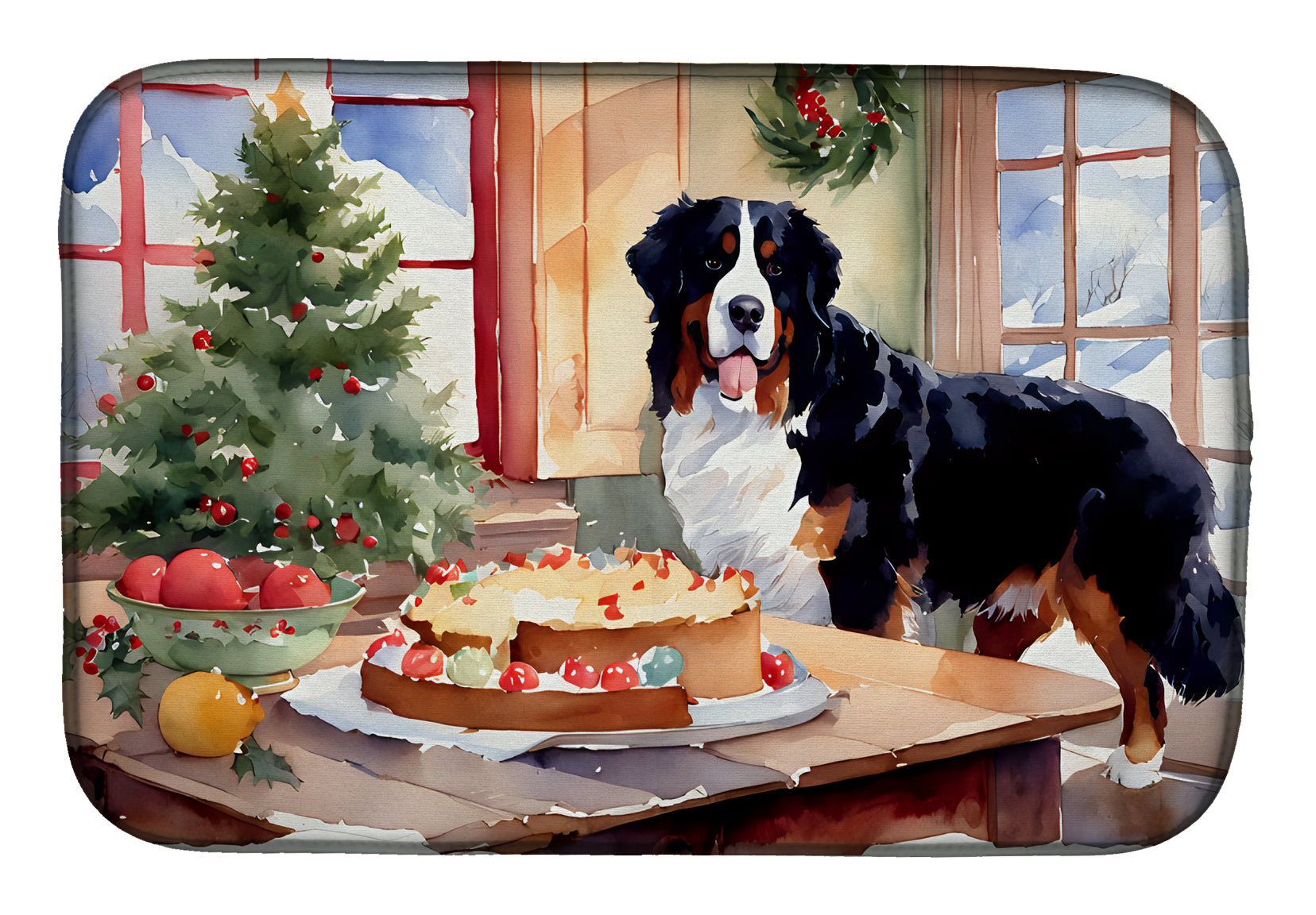 Buy this Bernese Mountain Dog Christmas Cookies Dish Drying Mat