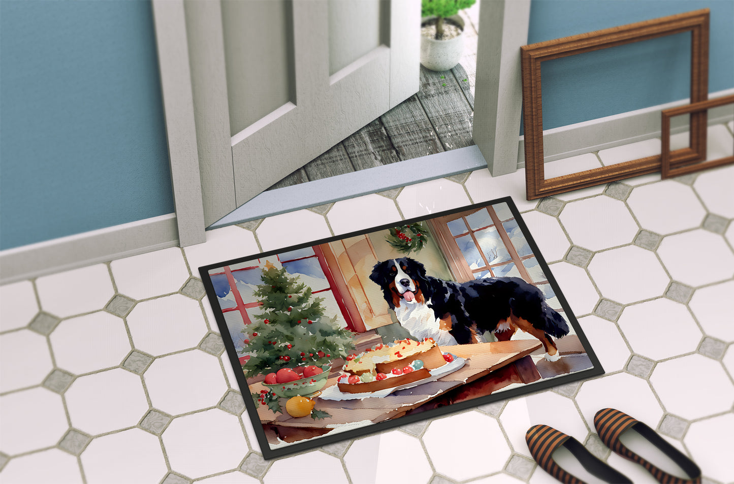 Bernese Mountain Dog Christmas Cookies Doormat