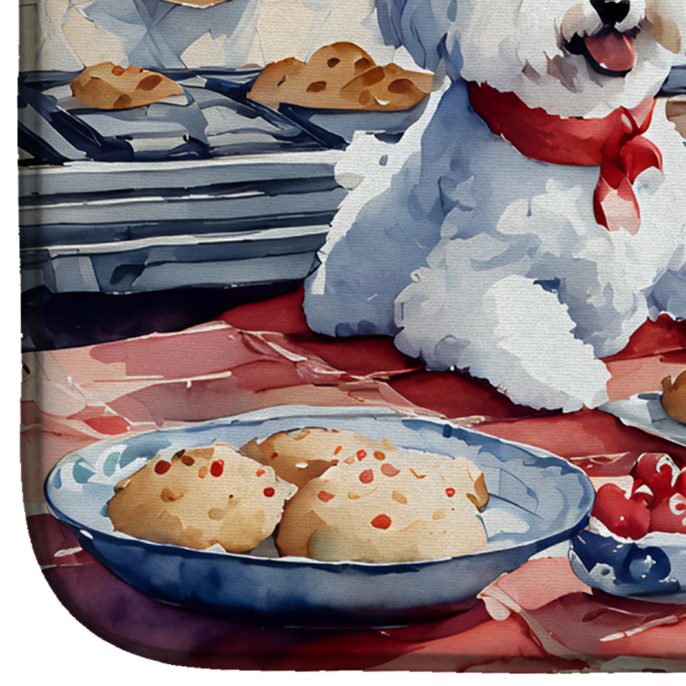 Bichon Frise Christmas Cookies Dish Drying Mat