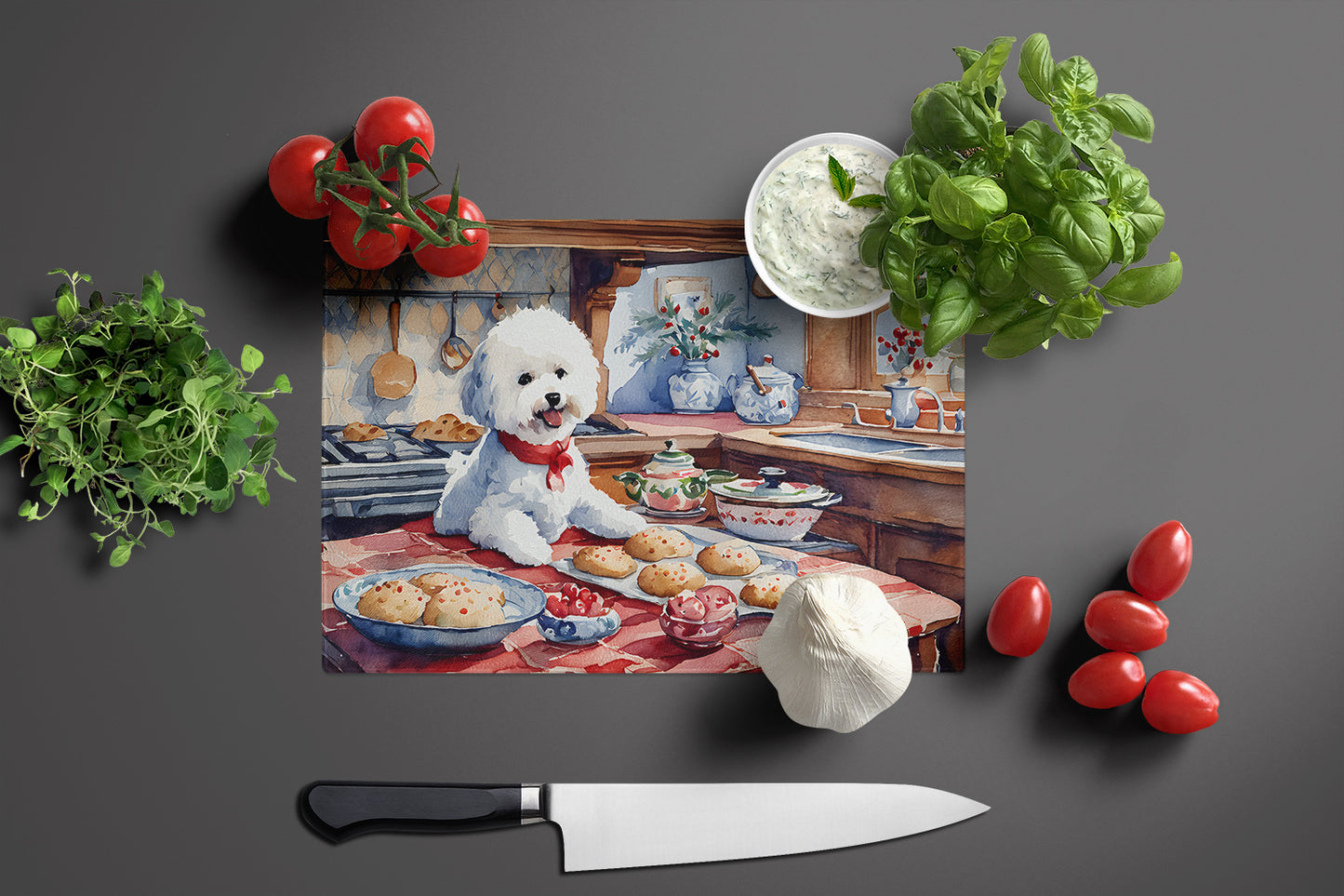 Bichon Frise Christmas Cookies Glass Cutting Board