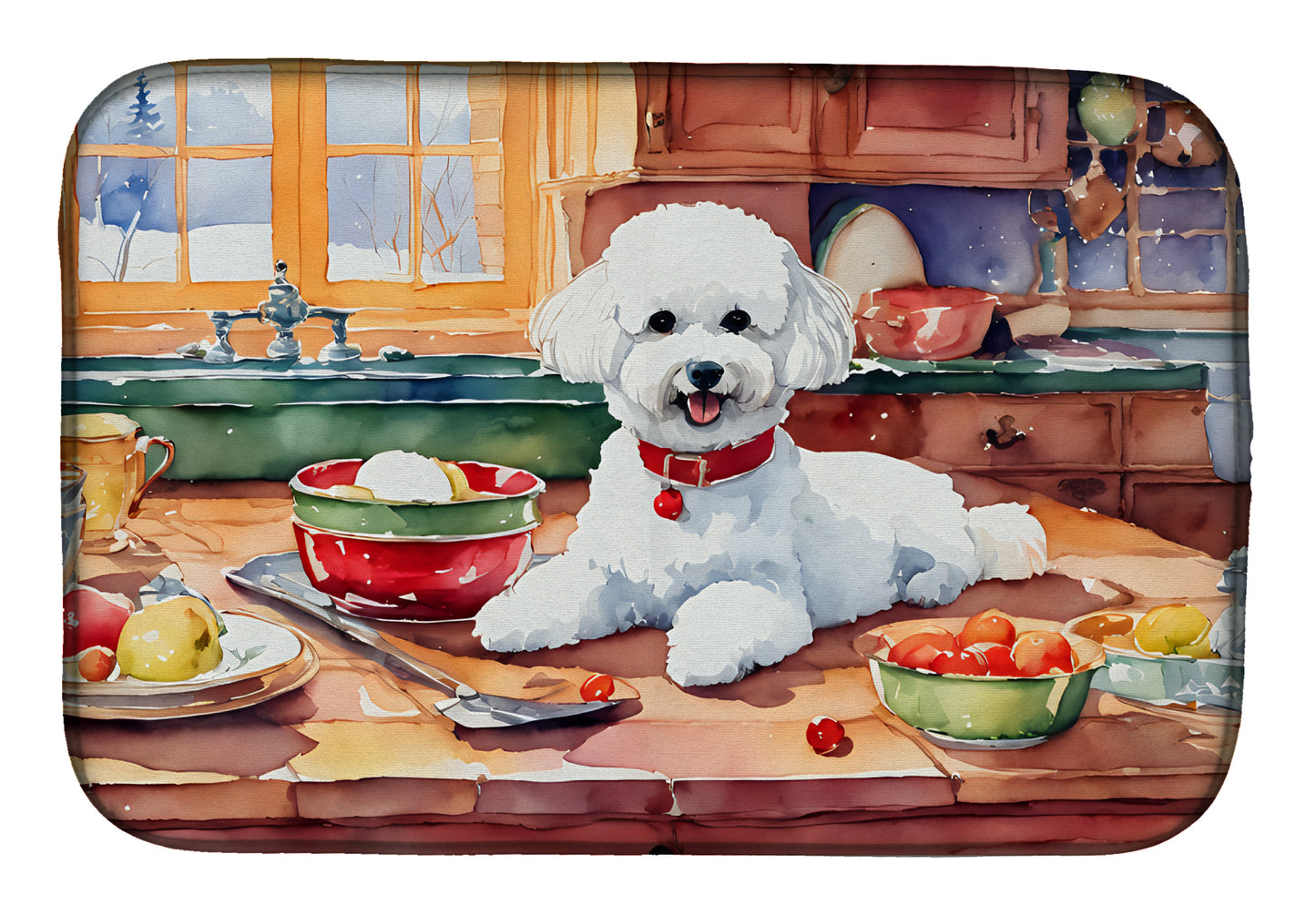 Buy this Bichon Frise Christmas Cookies Dish Drying Mat