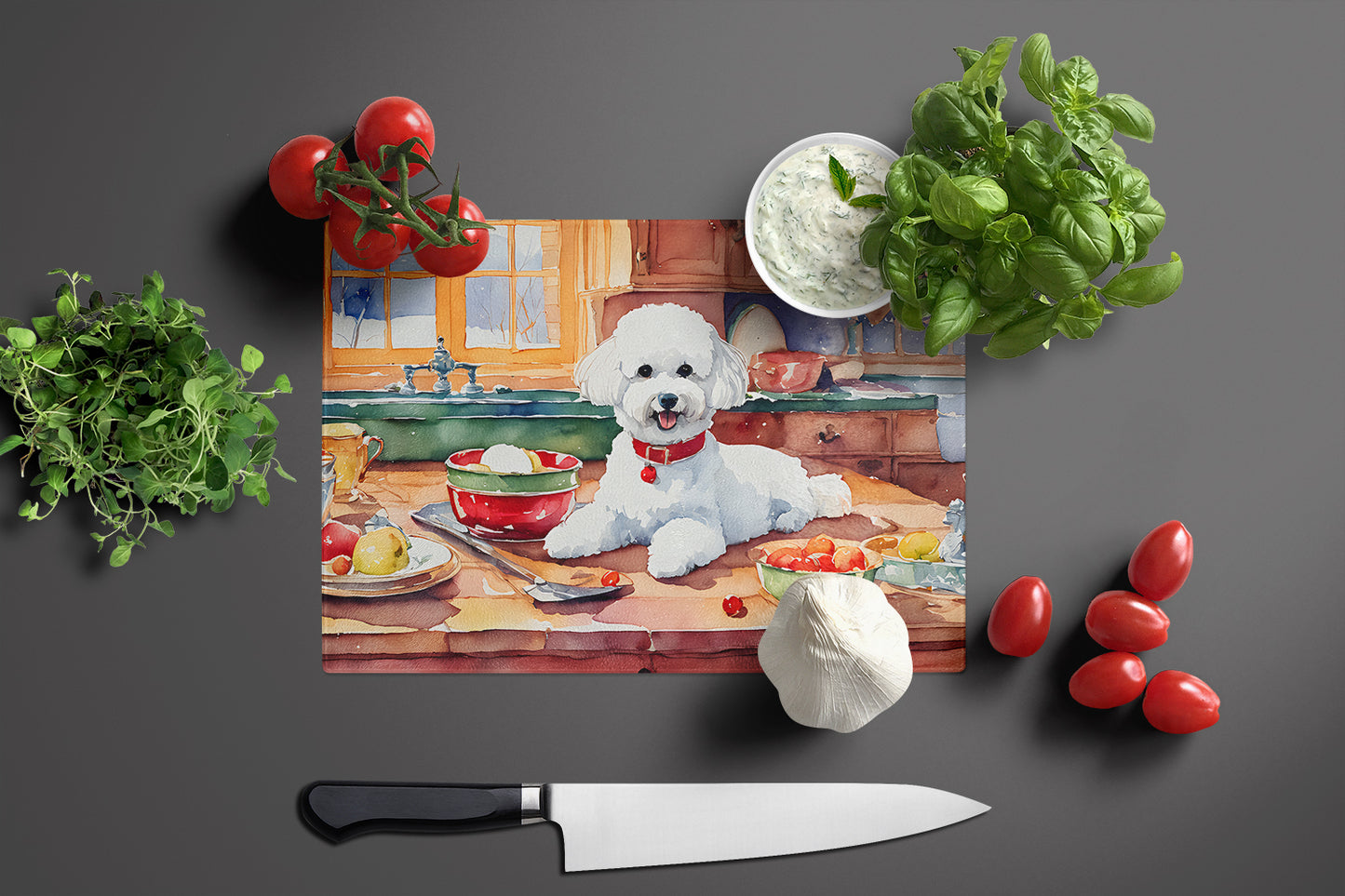 Bichon Frise Christmas Cookies Glass Cutting Board