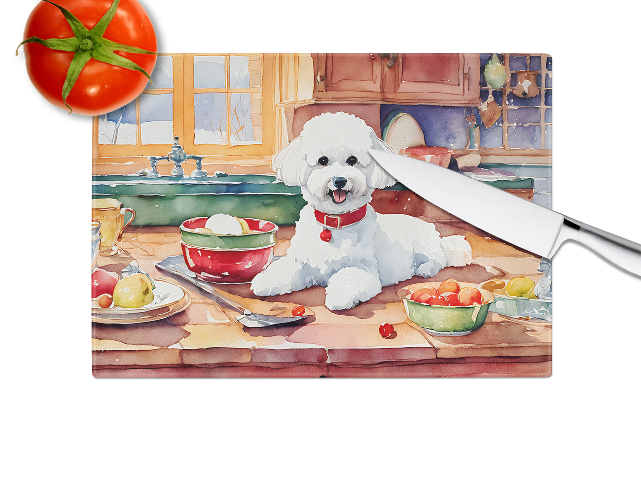 Bichon Frise Christmas Cookies Glass Cutting Board