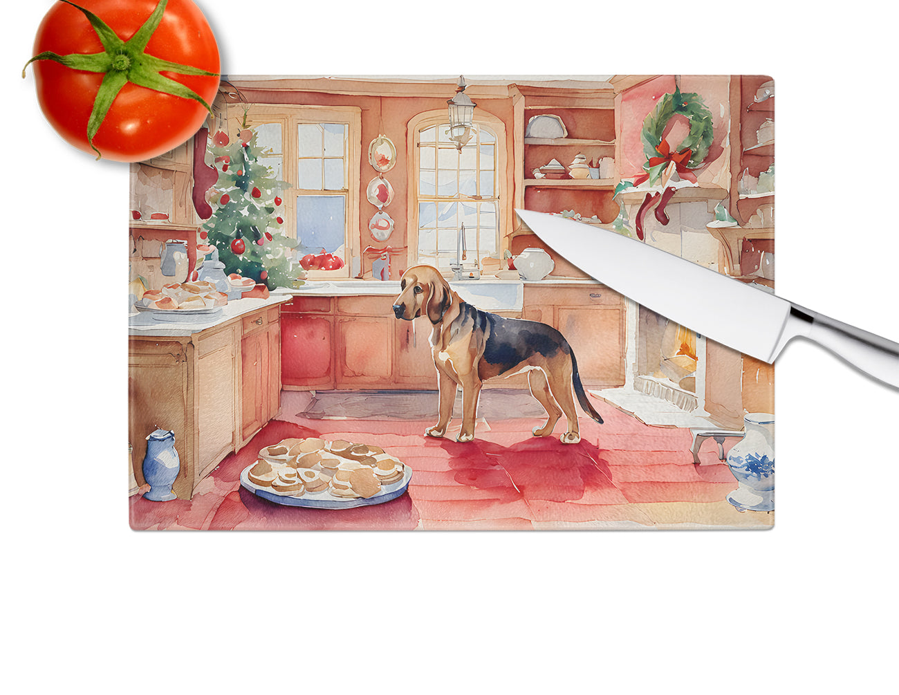 Bloodhound Christmas Cookies Glass Cutting Board