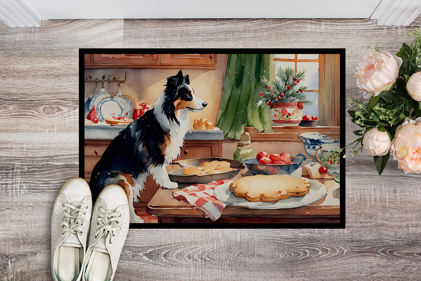 Border Collie Christmas Cookies Doormat