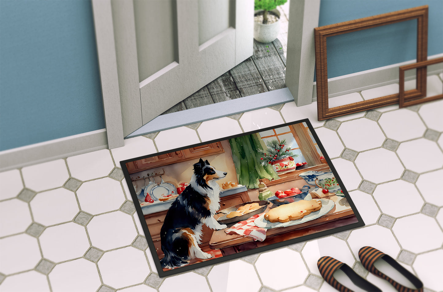 Border Collie Christmas Cookies Doormat